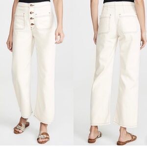 Reformation Cream High Waisted Button Front Jeans